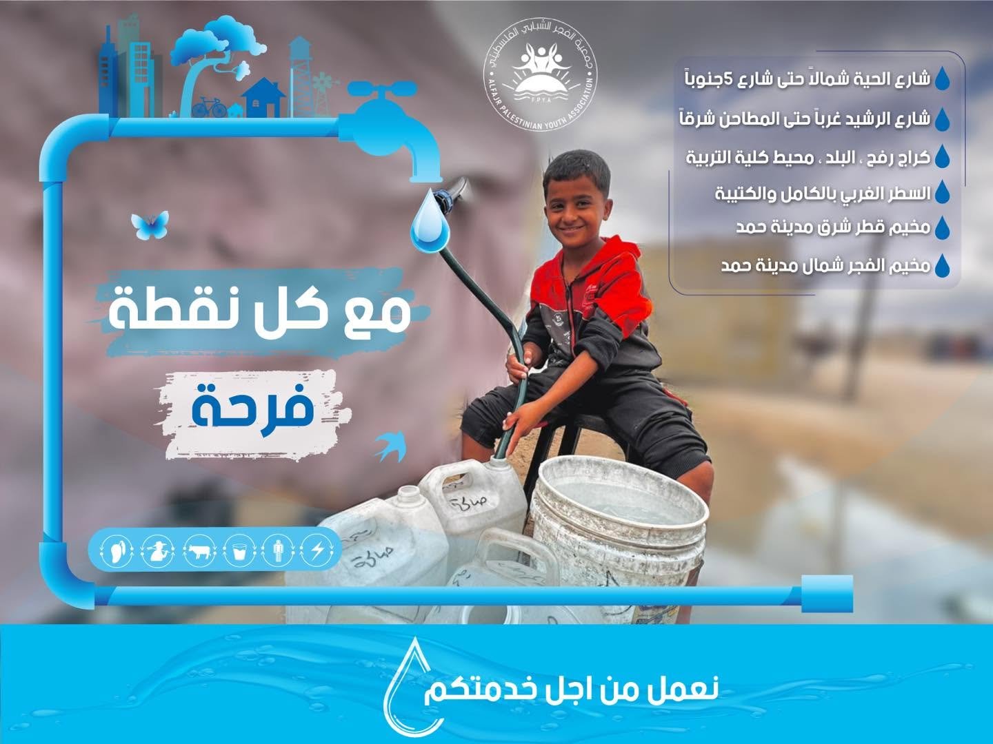 FPYA Continues Providing Safe Drinking Water to Vulnerable Families Across Khan Younis with Support from MECA